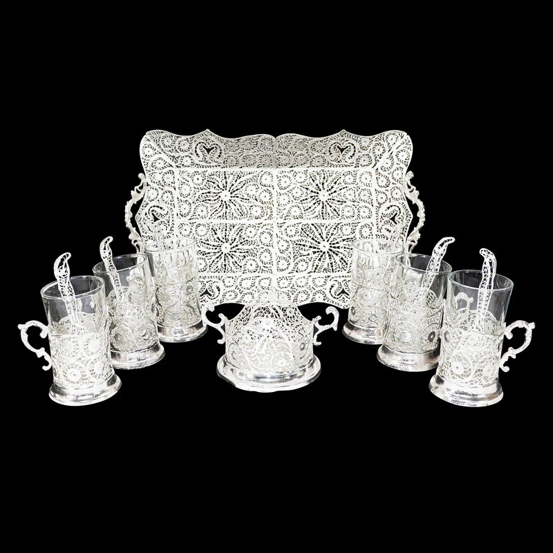 سرویس چای خوری 14 پارچه ملیله کاری کد RA