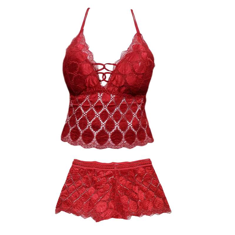 ست شورت و نیم تنه زنانه مدل پر طاووس رنگ زرشکی