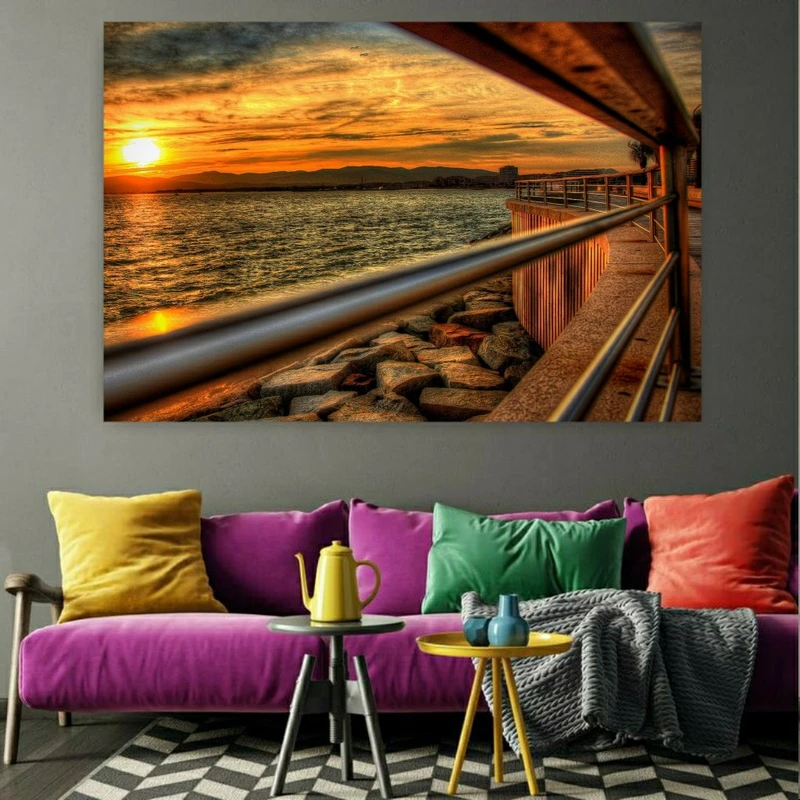 پوسترپارچه ای طرح مخمل مدل غروب دریای آبی کدBK11104