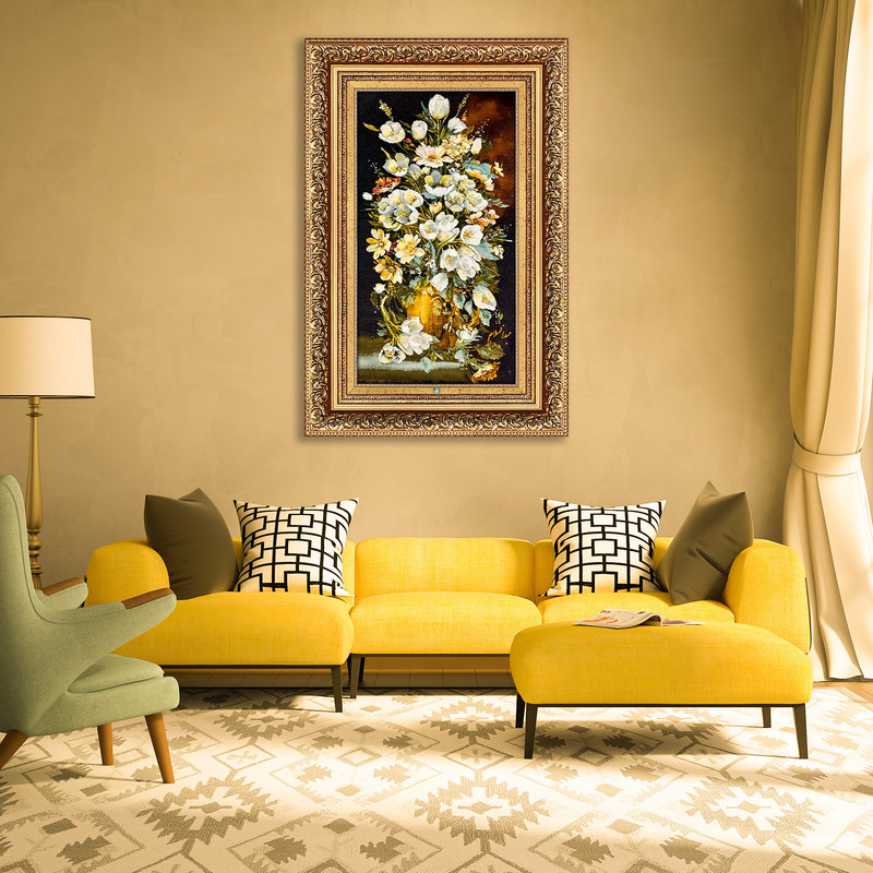 تابلو فرش دستباف فرش میرنظامی مدل گل لاله و گلدان طولی کد 1666