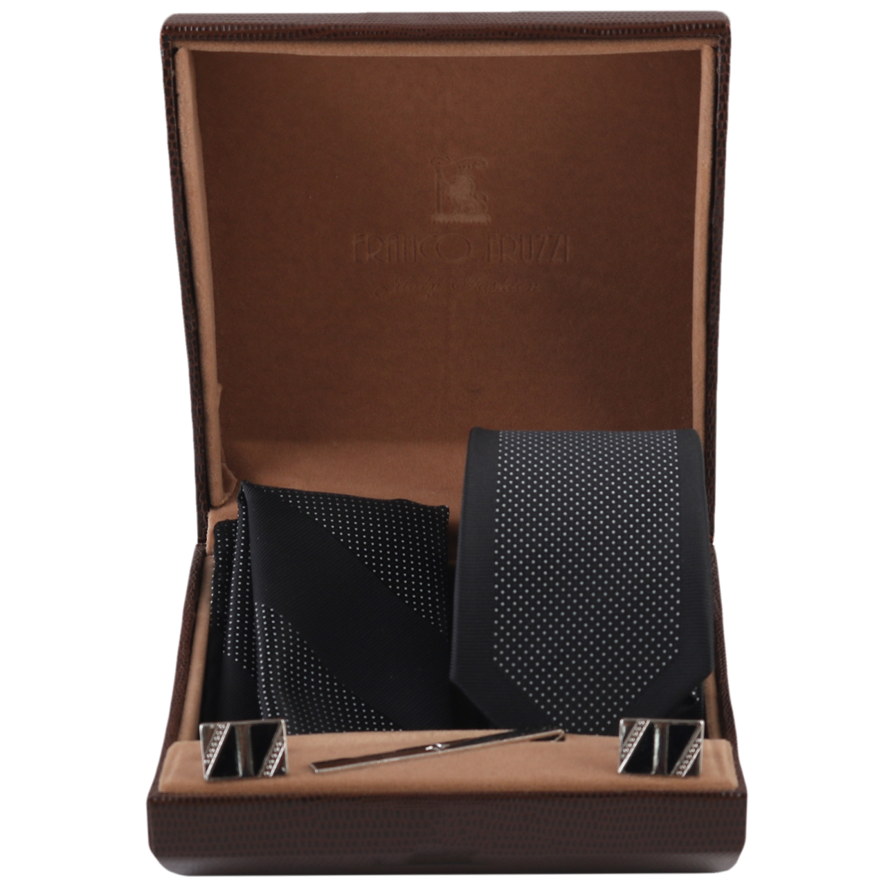 ست کراوات و دستمال جیب و دکمه سردست مردانه فرانکو فروزی مدل F-101836