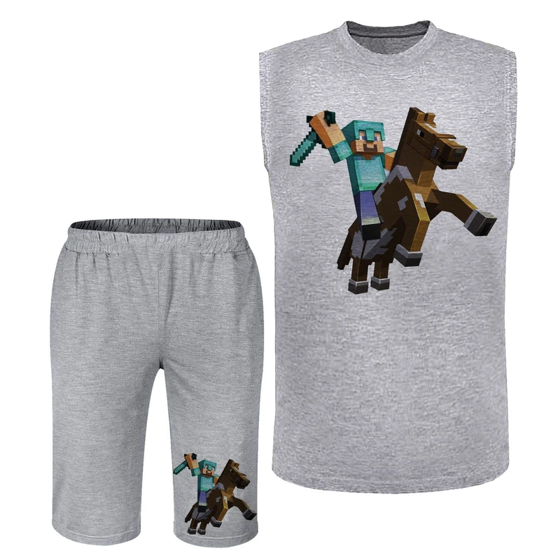 ست تاپ و شلوارک مردانه مدل ماینکرفت و اسب A490