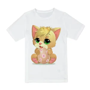 تی شرت آستین کوتاه دخترانه مدل cute cat کد  s BA60 رنگ سفید