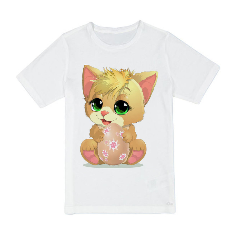 تی شرت آستین کوتاه دخترانه مدل cute cat کد s BA60 رنگ سفید