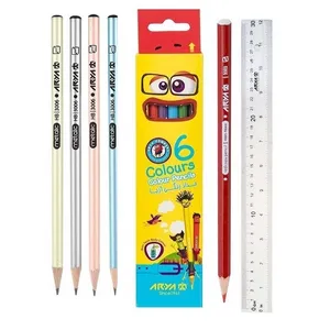  مداد مشکی آریا مدل نگار به همراه مدادرنگی و خط کش مجموعه 12 عددی 