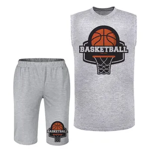 ست تاپ و شلوارک مردانه مدل بسکتبال  کدV78رنگ طوسی