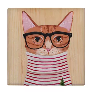  زیر لیوانی  طرح نقاشی گربه و عینک کد    5848556_4260