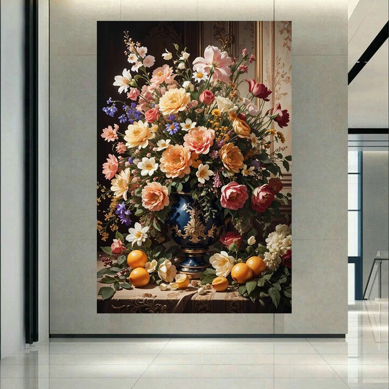  پوستر طرح مخمل گلدان فیروزه ای مدل دسته گل رز کد PD20885