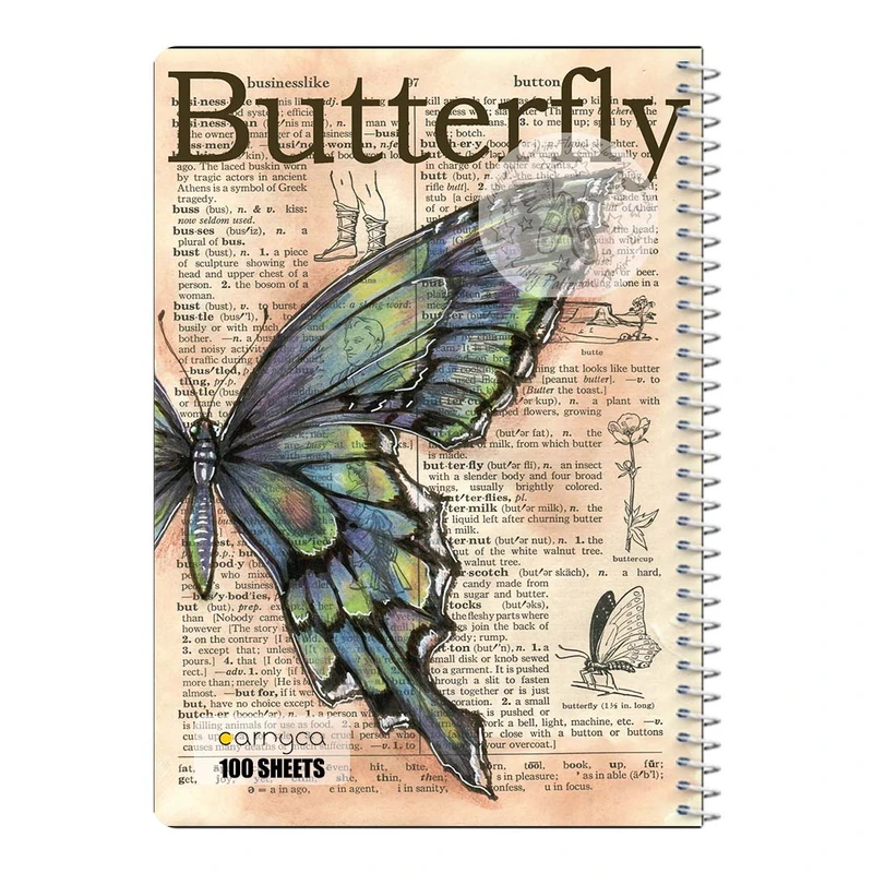دفتر شطرنجی 100 برگ سیمی کارنیکا طرح روزنامه وینتج پروانه Vintage Newspaper Butterfly کد 55695