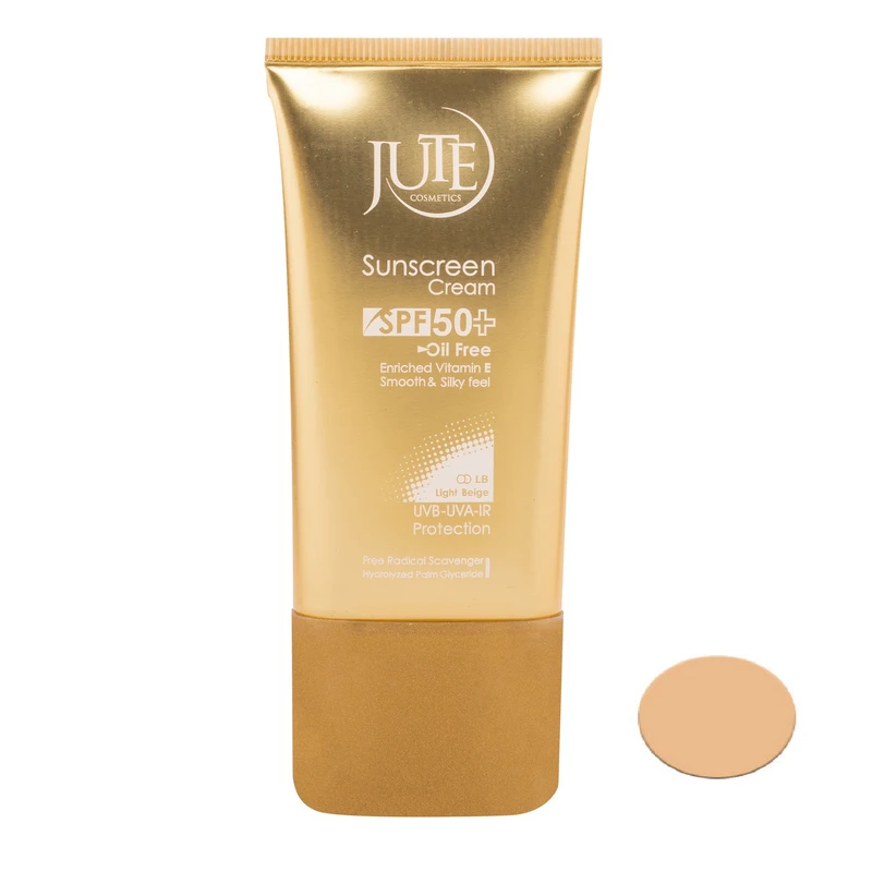 کرم ضد آفتاب رنگی ژوت، SPF 50، مناسب انواع پوست با تنالیته روشن و حجم 40 میلی‌لیتر، ضد آب، محافظت‌کننده در برابر اشعه‌های UVA و UVB، دارای فرمولاسیون فاقد چربی و ویتامین E، با ماندگاری 2 ساعته