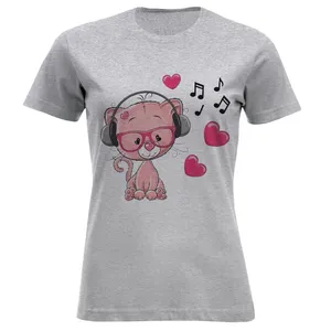 تی شرت آستین کوتاه زنانه مدل گربه و هدفون A40