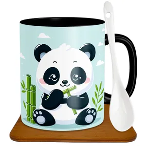 ماگ طرح پاندا مدل S1007 به همراه زیر لیوانی و قاشق