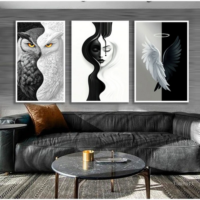 تابلو بکلیت طرح دختر قوی مدل W-MR-1012 فریم سفید مجموعه 3 عددی