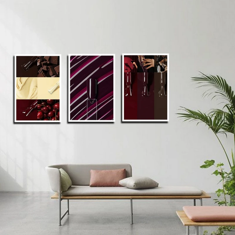 تابلو بکلیت طرح کاشت ناخن مدل W-4063 فریم سفید مجموعه 3 عددی