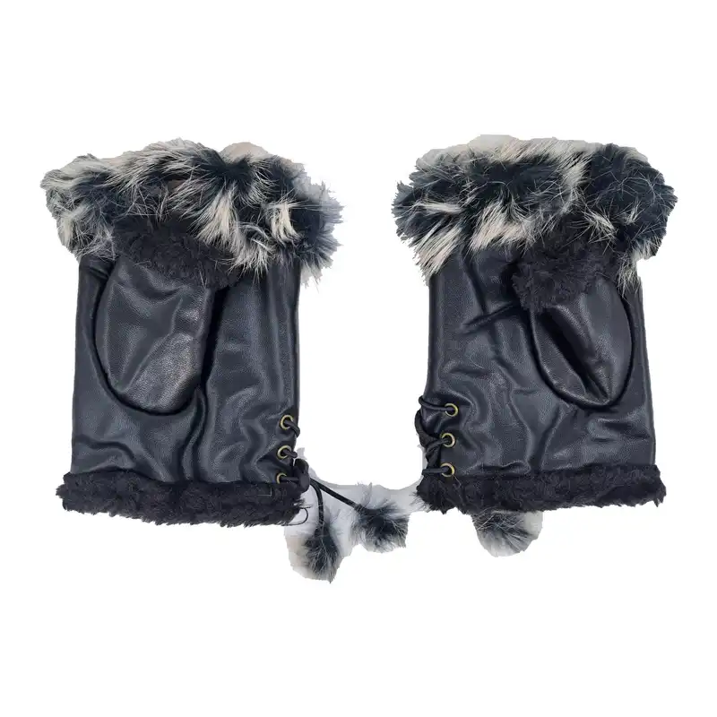 دستکش زنانه مدل نیم انگشتی خز دار کد 1058 رنگ مشکی