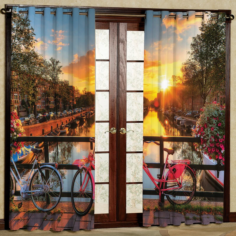 پرده مدل پل و دوچرخه مخمل پانچی کد 1370 سایز 140x280 سانتی متر