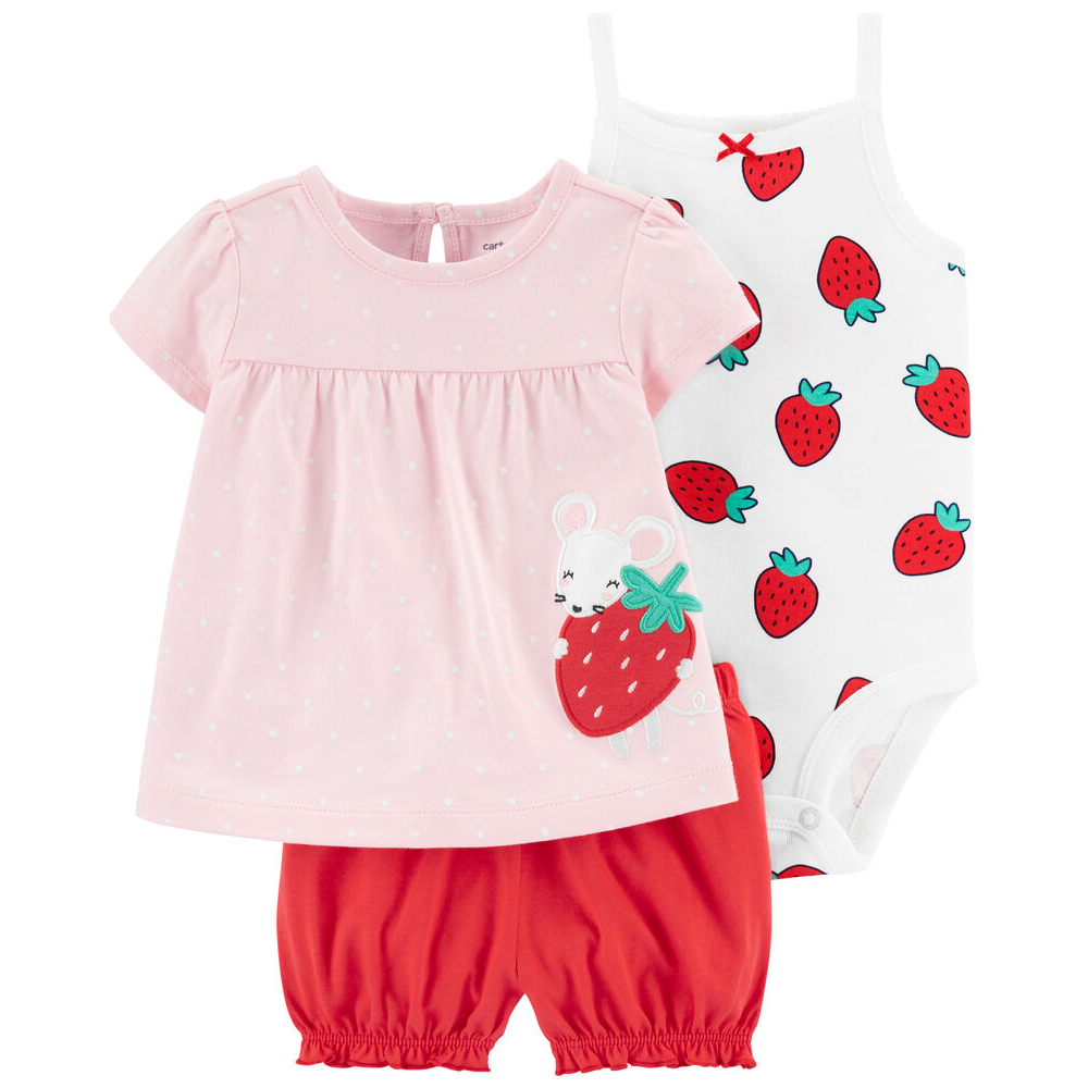 ست 3 تکه لباس نوزادی کارترز طرح Strawberry Mouse کد M505
