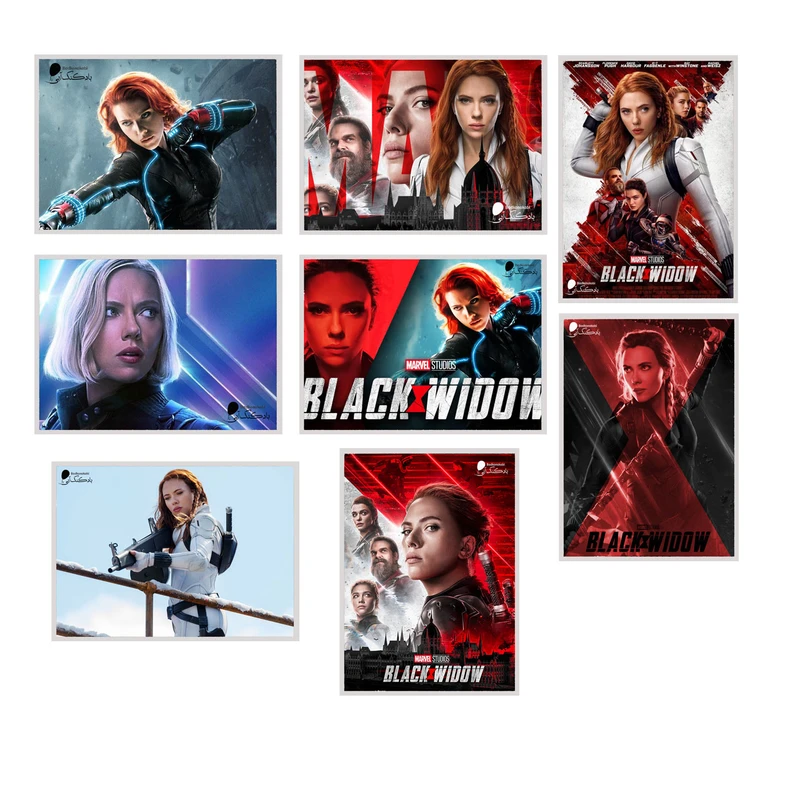 آویز تزیینی بادکنک آبی طرح فیلم مدل BlackWidow مجموعه 8 عددی