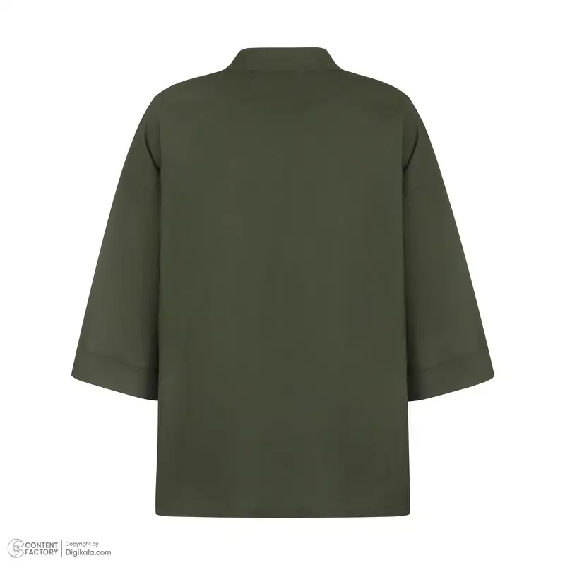 مانتو زنانه جیبارون مدل یقه انگلیسی رنگ یشمی