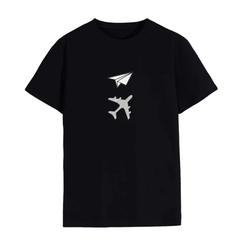 تی شرت لانگ زنانه مدل هواپیما و موشک کاغذی