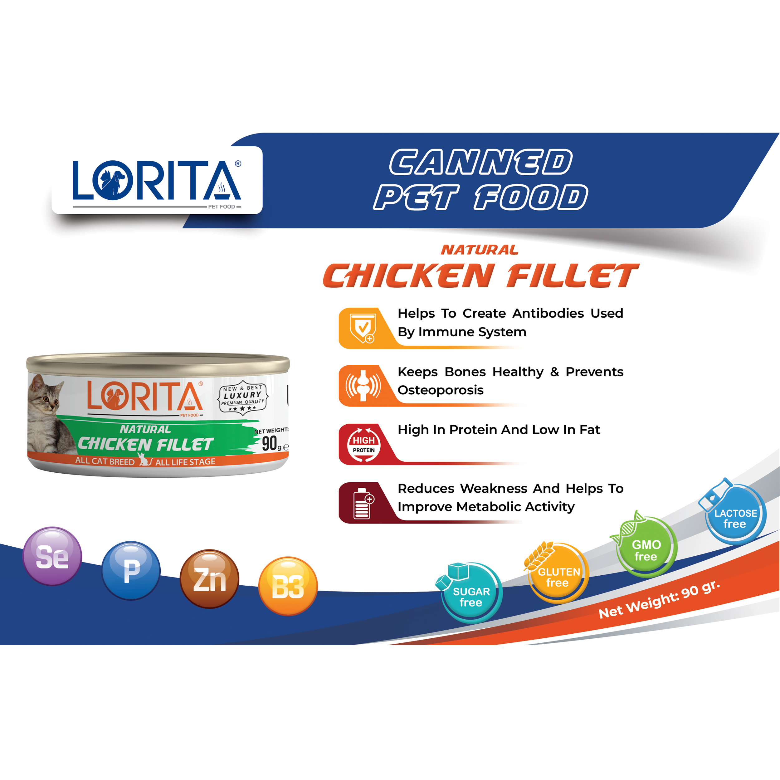 کنسرو غذای گربه لوریتا مدل NATURAL CHICKEN FILLET وزن 90 گرم مجموعه 4 عددی