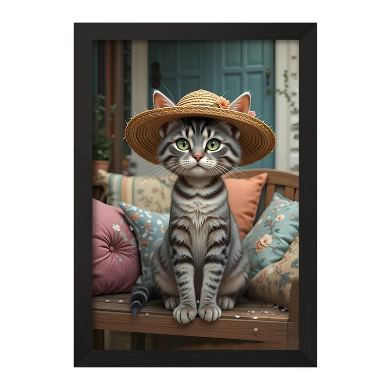 تابلو خندالو مدل گربه کلاه به سر کد F12585