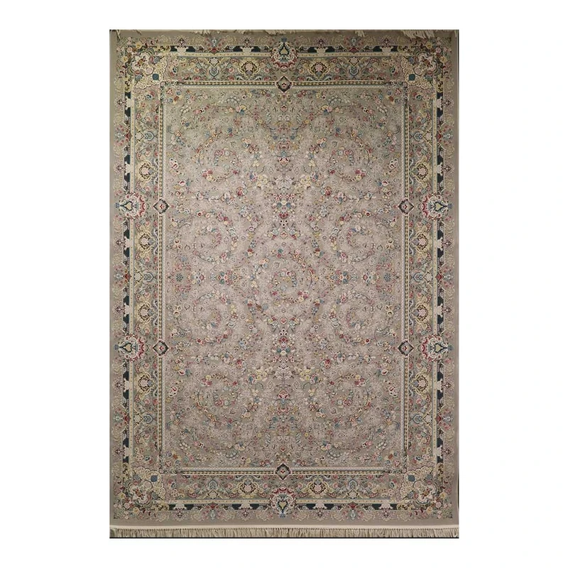 فرش ماشینی 1500 شانه فرش زمرد مشهد زمینه کرم حاشیه صدفی مدل 55004