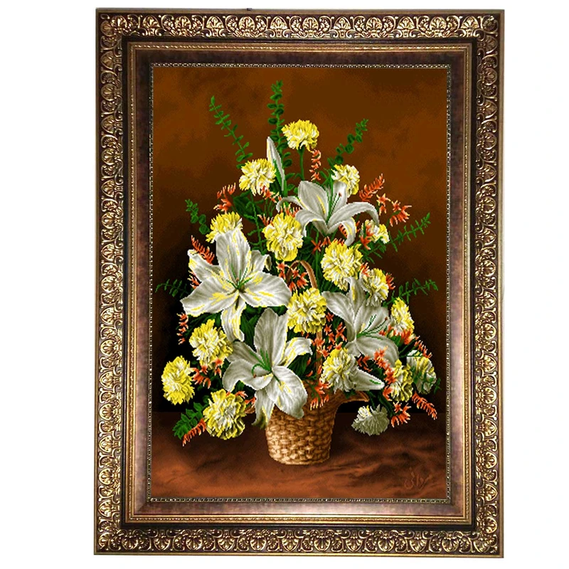 تابلو فرش ماشینی نقش نگار رضوی طرح گل کد 2132KC