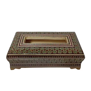 جعبه دستمال کاغذی خاتم کاری چوبی مدل K123