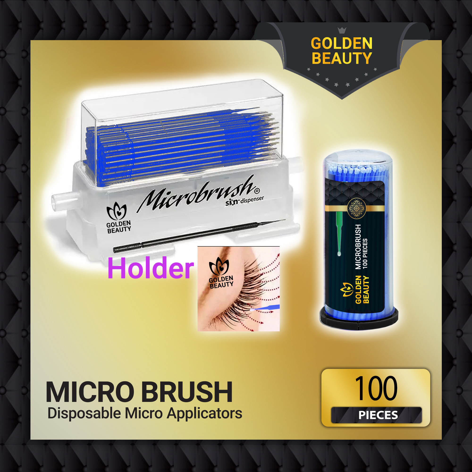قلم میکروبراش ناخن و مژه گلدن بیوتی مدل M1 بسته 100 عددی قلم میکروبراش ناخن و مژه گلدن بیوتی مدل M1 بسته 100 عددی