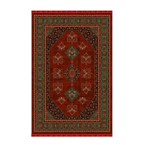 فرش ماشینی 700 شانه فرش ابریشمی کرامتیان زمینه قرمز لاکی حاشیه لاکی مدل  بلوچی کد 5103A