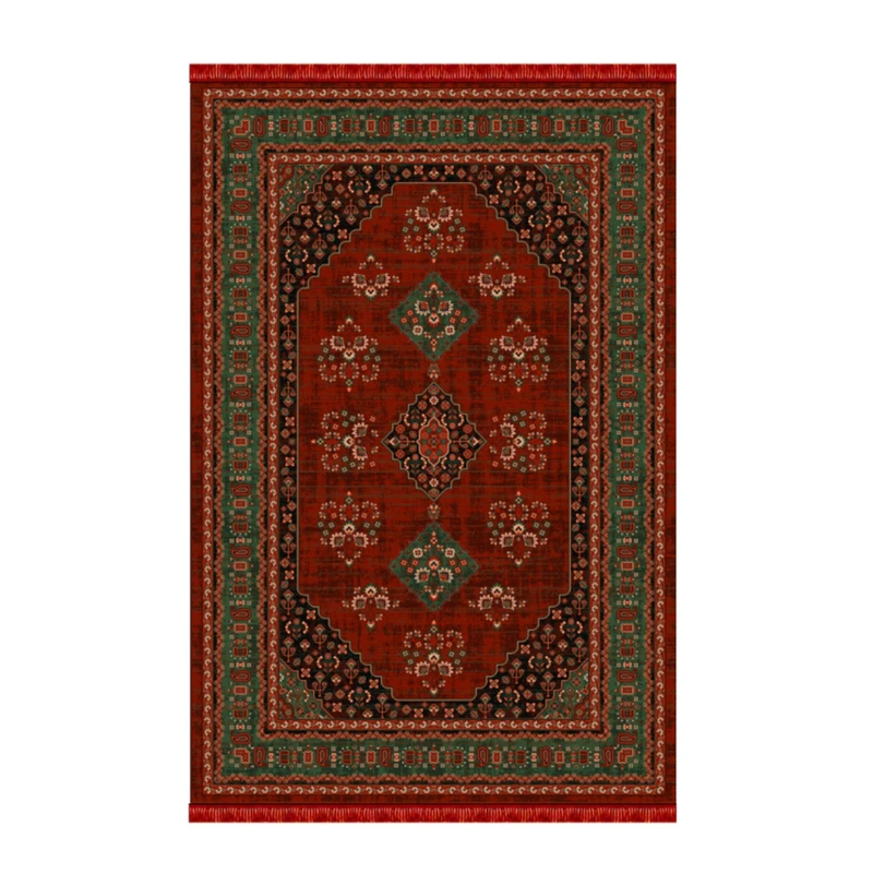 فرش ماشینی 700 شانه فرش ابریشمی کرامتیان زمینه قرمز لاکی حاشیه لاکی مدل  بلوچی کد 5103A