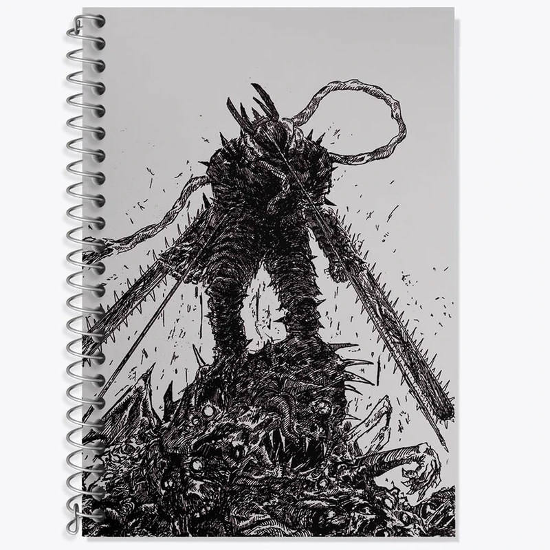 دفتر زبان 50 برگ خندالو مدل سه خط طرح دنجی انیمه مرد اره ای Chainsaw Man کد 17956