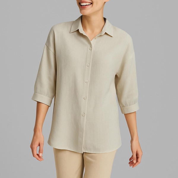 شومیز آستین سه ربع یقه برگردان زنانه نیزل مدل 1247 رنگ کرم