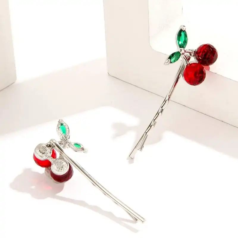 سنجاق مو زنانه مدل گیلاسی کریستالی استیل کد 2900 brg بسته 2 عددی