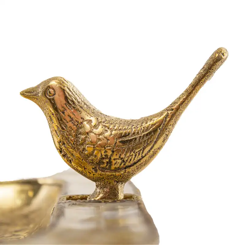 شیرینی خوری برنجی مدل  قلم زنی دسته دار طرح پرنده باروکش صدف دریایی کد 6810