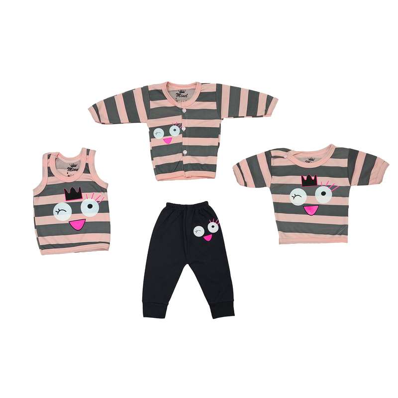 ست 4 تکه لباس نوزادی مدل چشمک و لبخند