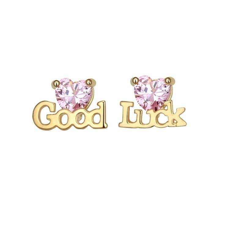 گوشواره طلا 18 عیار زنانه قیراط طرح Good Luck کد GH3657