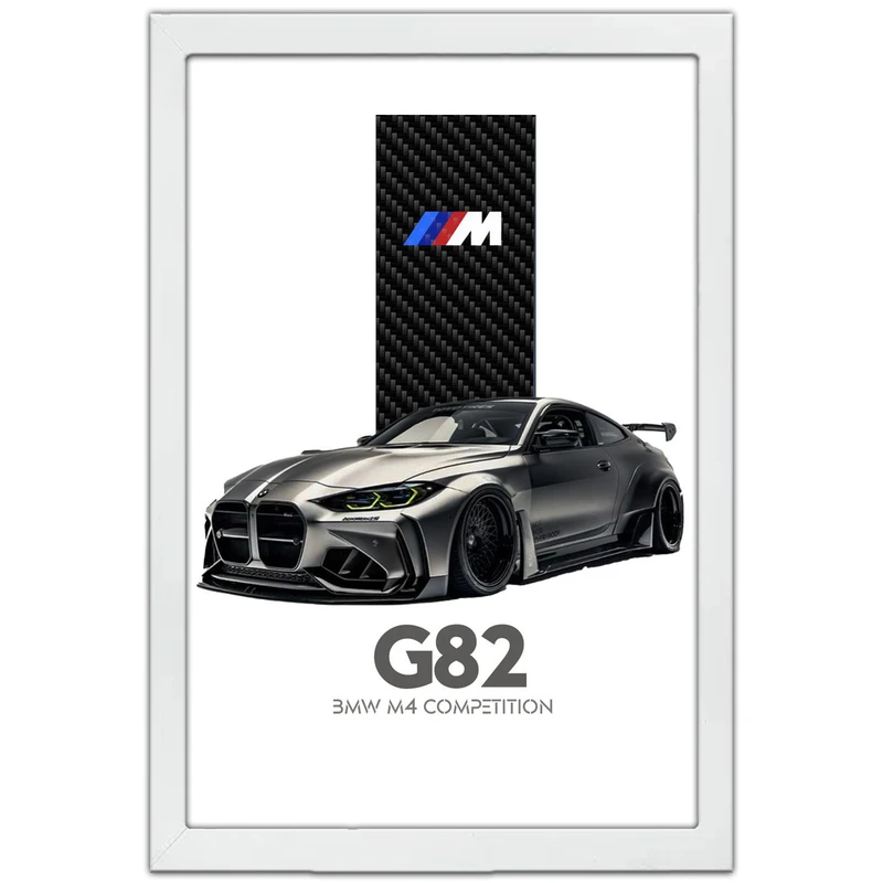 تابلو بکلیت طرح ماشین و خودرو بی ام و BMW M4 G82 مدل W-po1716 فریم سفید