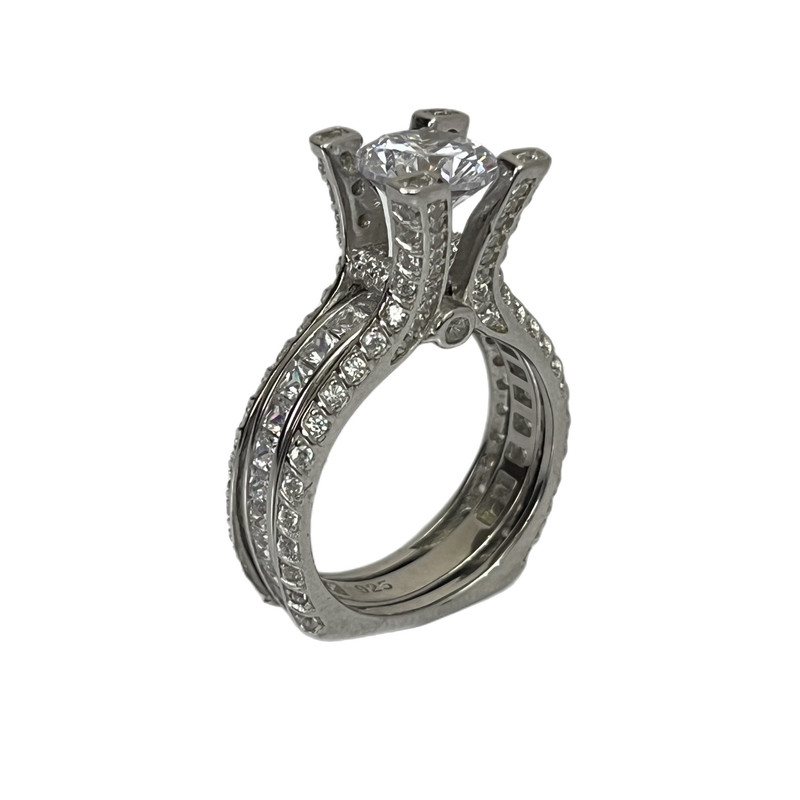 انگشتر نقره برلیان زنانه مدل نگین 9010 مجموعه دو عددی