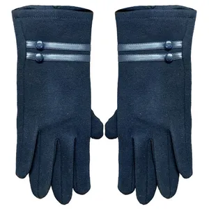 دستکش زنانه مدل دو دکمه تاچ موبایلی کد AS1431 رنگ سرمه ای