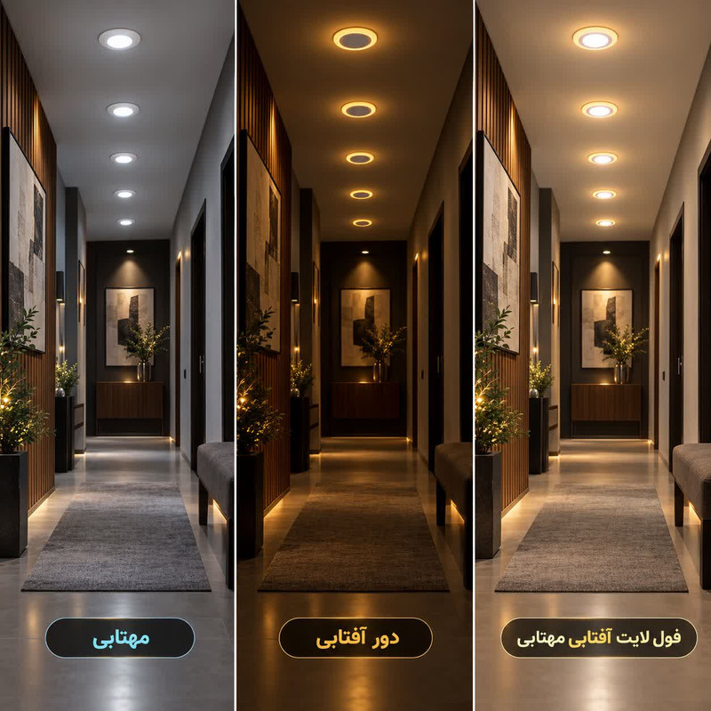  چراغ سقفی ال ای دی 14 وات پی جی تی مدل فول لایت 3حالته فنر متغیر طرح توکار دایره بسته 6 عددی