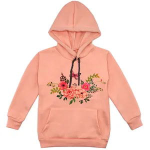 هودی دخترانه مدل گل F157 رنگ گلبهی