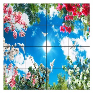 تایل سقفی آسمان مجازی طرح گل های رنگارنگ کد 0800 سایز 60x60 سانتی متر مجموعه 16 عددی