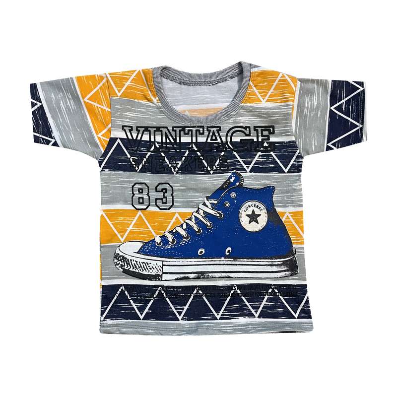 تی شرت آستین کوتاه پسرانه مدل اسنیکرز رنگ زرد
