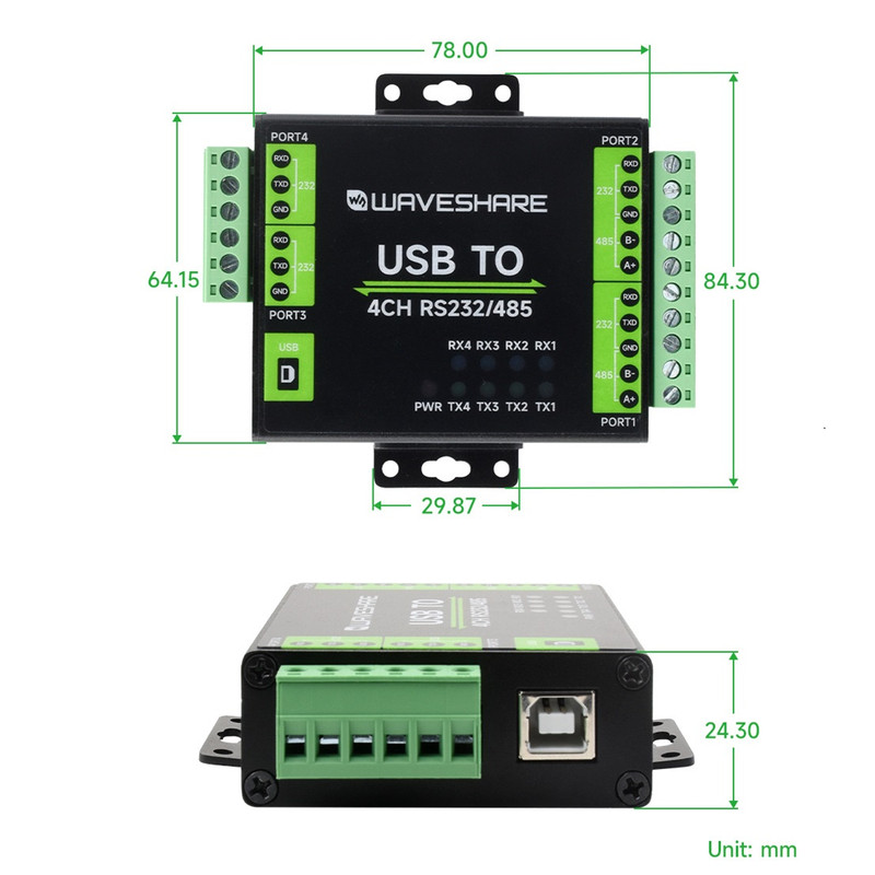 مبدل صنعتی USB به سریال ویوشیر مدل USB TO 4CH RS232/485