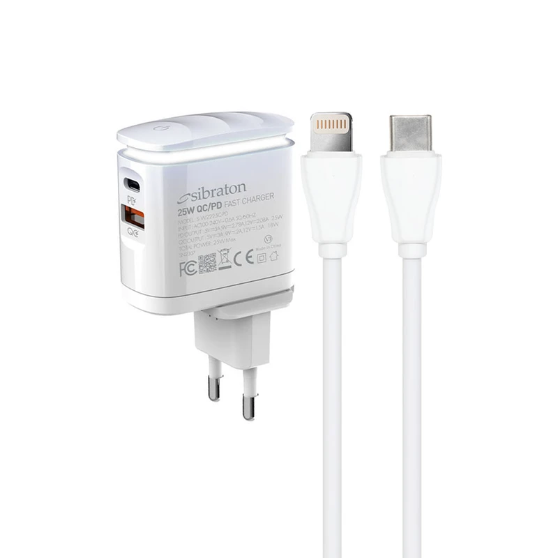شارژر دیواری 25 وات سیبراتون مدل SW2225i PD به همراه کابل لایتنینگ
