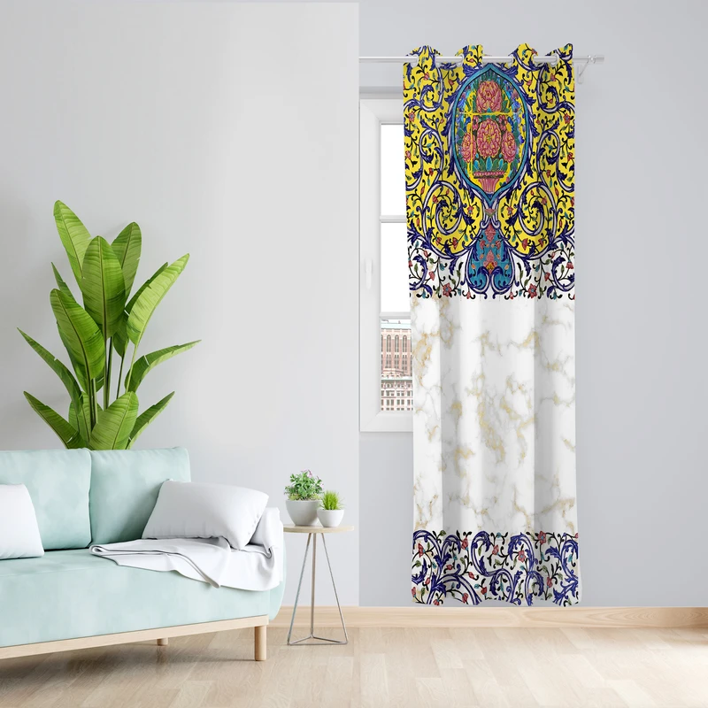 پرده طرح گل و گلدان مدل مخمل پانچی کد 4106 z سایز 140x200 سانتی متر