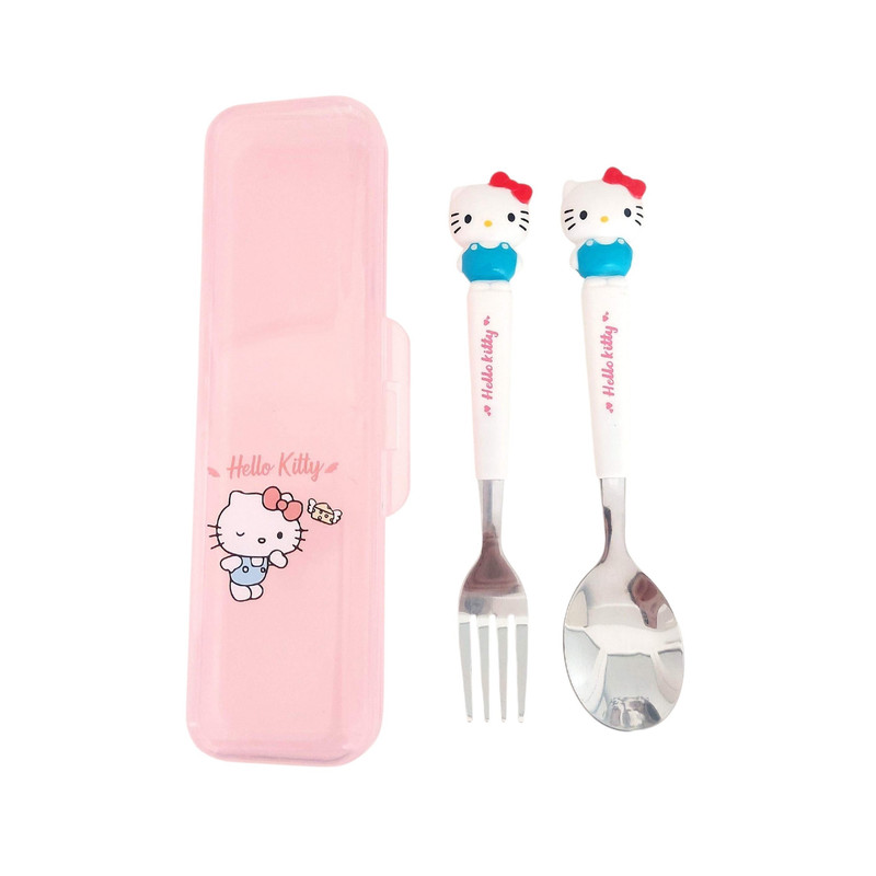 ست قاشق چنگال کودک طرح Hello Kitty صورتی به همراه باکس نگهدارنده کد VT6275