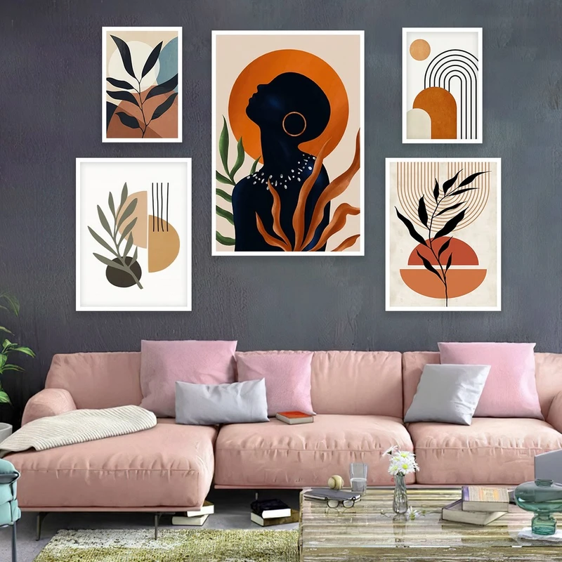 تابلو بکلیت مدل طرح نقاشی مینیمال برگ W-956  مجموعه 5 عددی